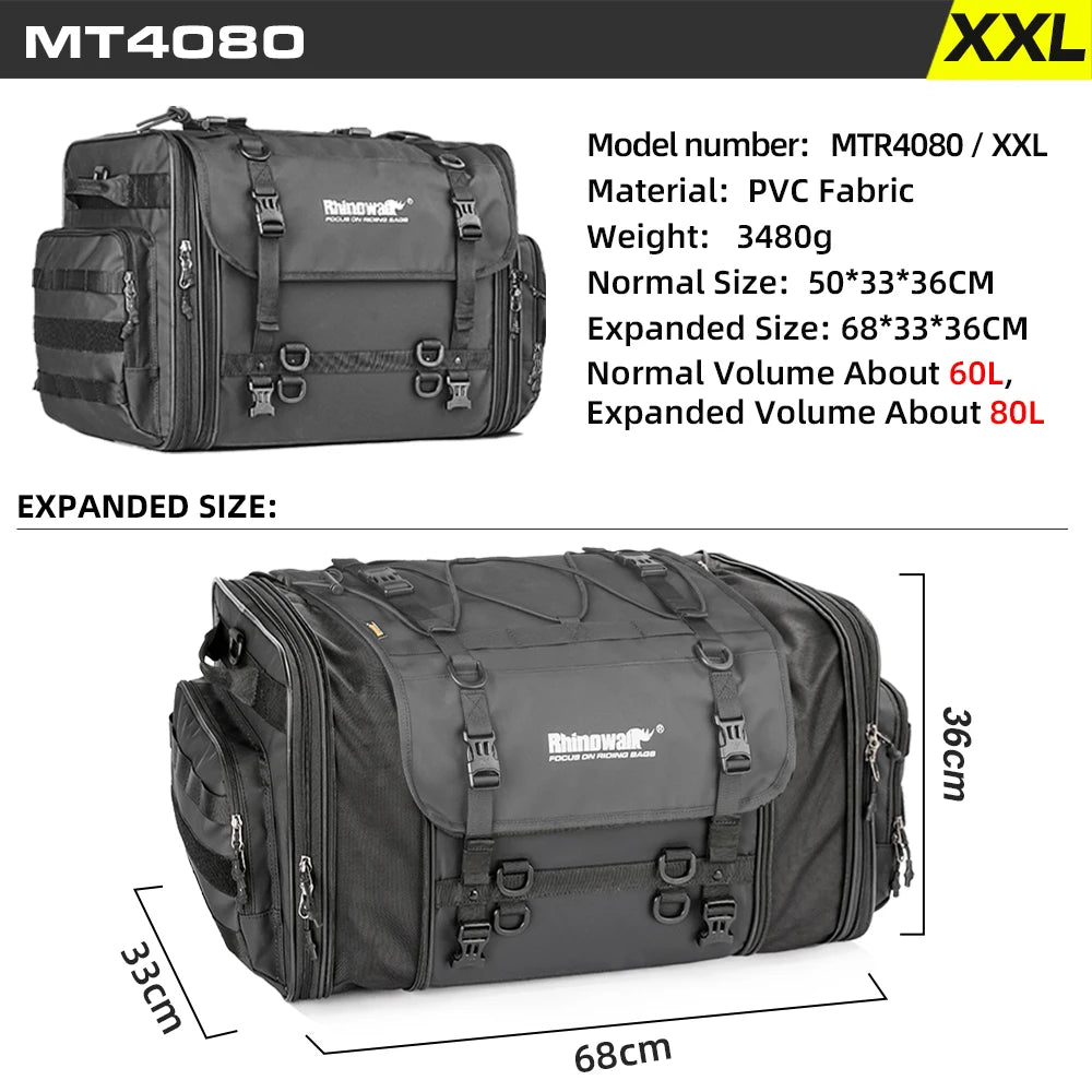 Rhinowalk Motorcycle Waterproof Tail Bag Expandable Luggage 19L-80L