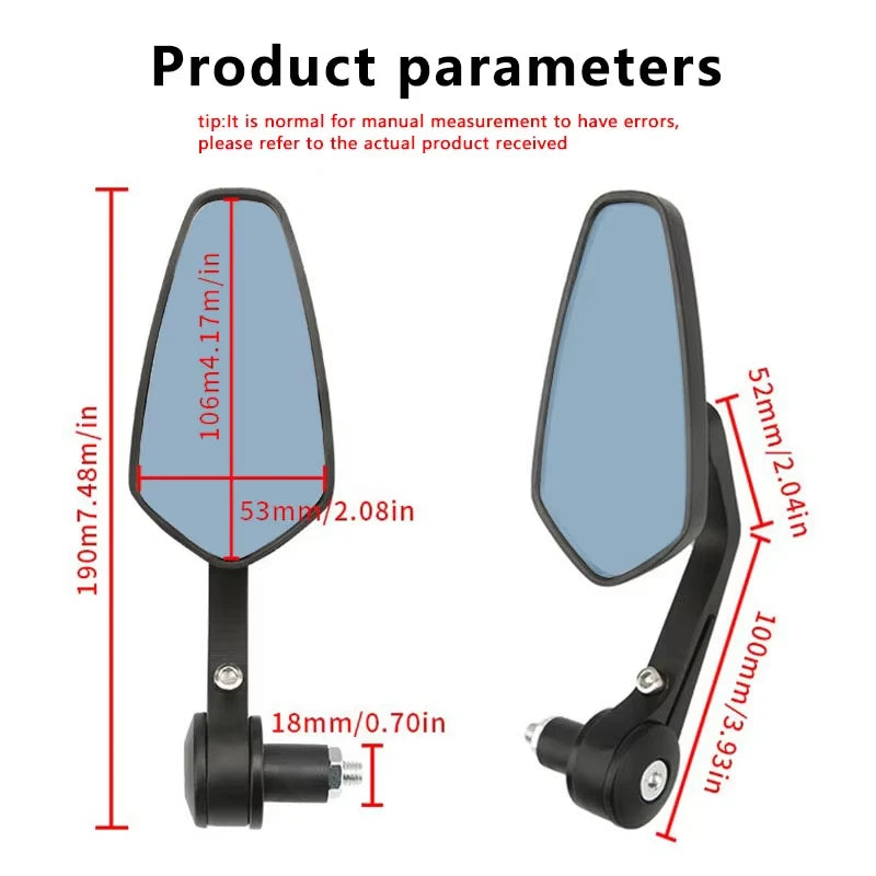 Pair 7/8" Motorcycle Handle bar End Mirrors with Smoke Blue Lens, Universal Fit