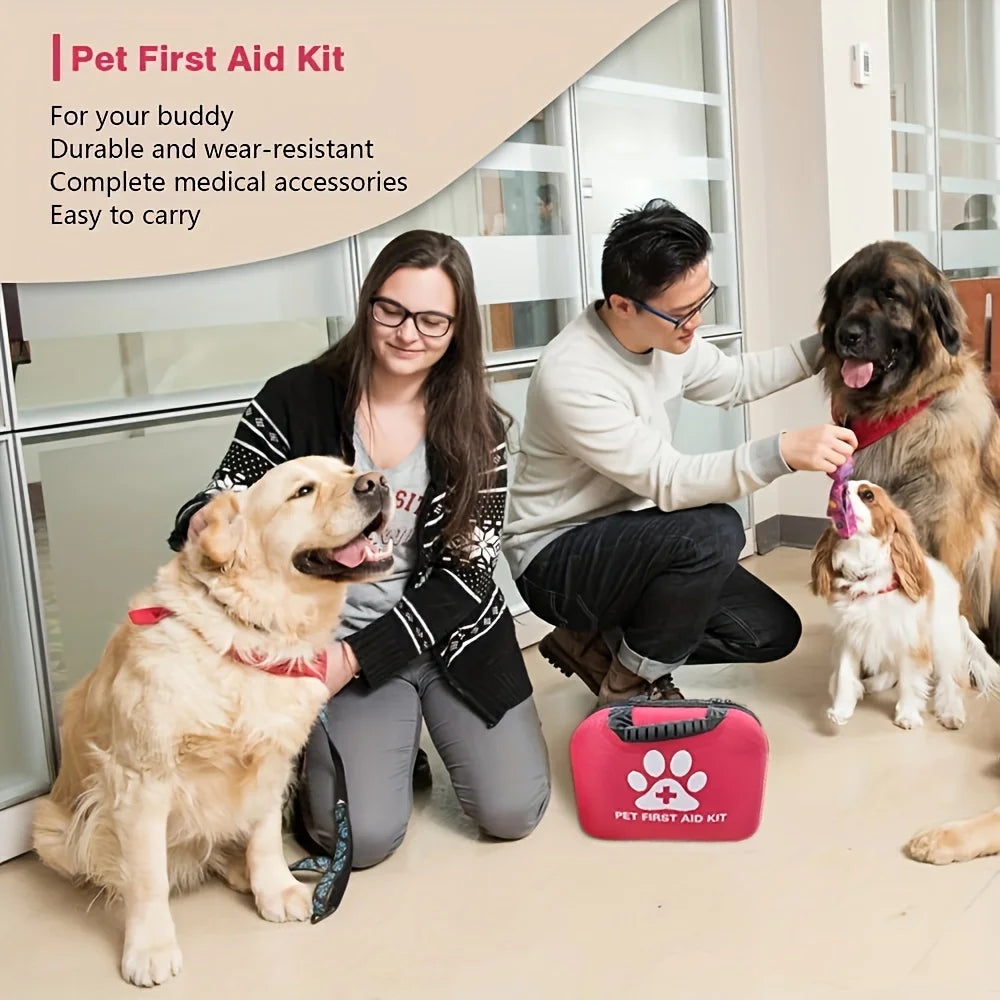 127-Piece Compact Dog & Cat Travel First Aid Kit + Manual, For Hiking & Camping