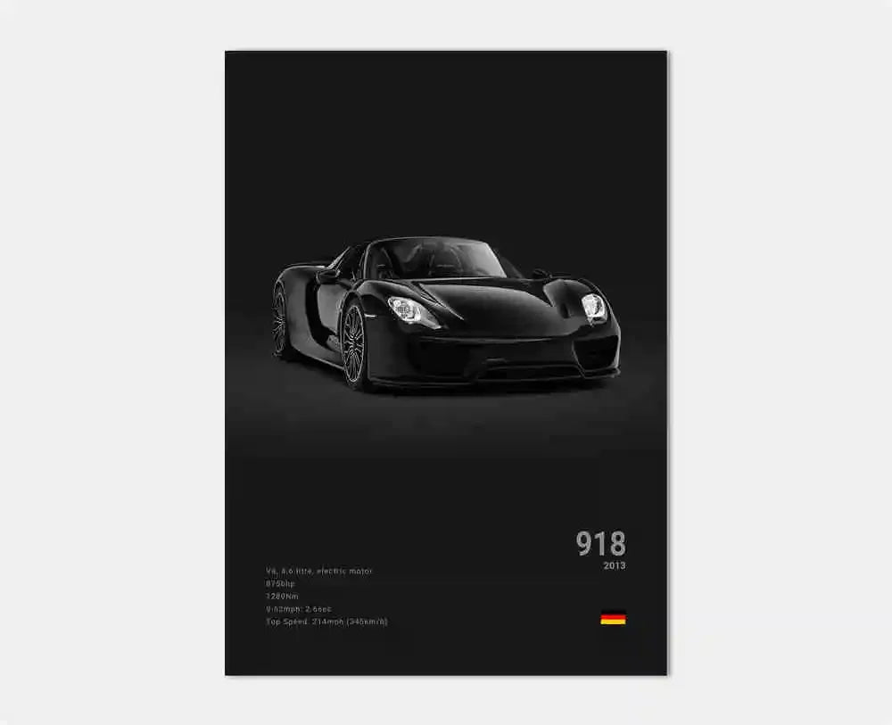 Pop B&W German Luxury Super Sport Car Canvas Poster 911 GT3 RS Turbo 918 993 GT4