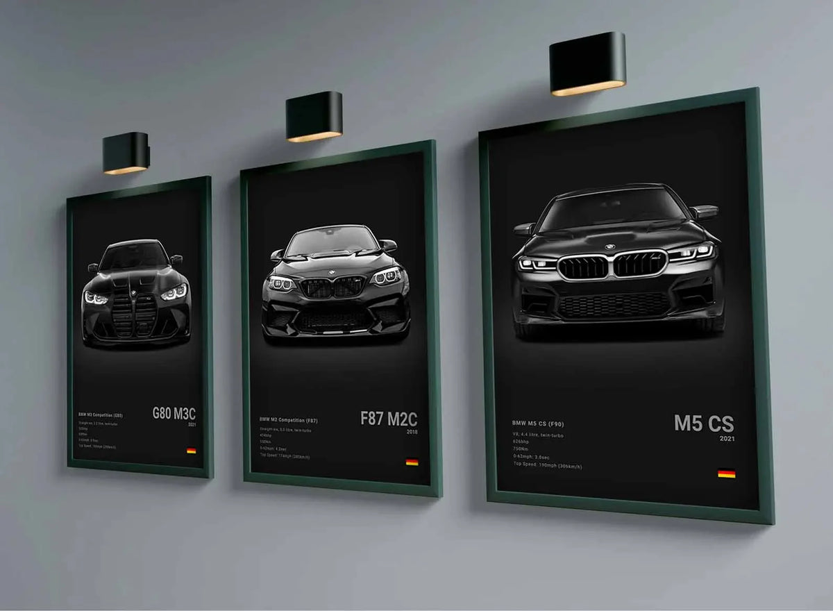 Pop B&W Luxury Car Canvas Poster Mancave Supercar MSport F80 M3 M140 GTR F87 G80