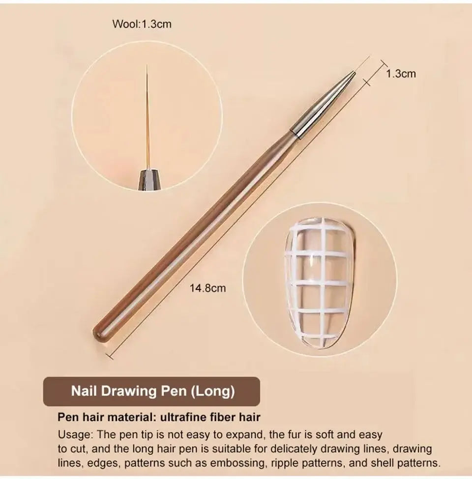 9PC UV Gel Nail Brush Set - Acrylic Brush, Liner, DIY Painting, Nail Art Design