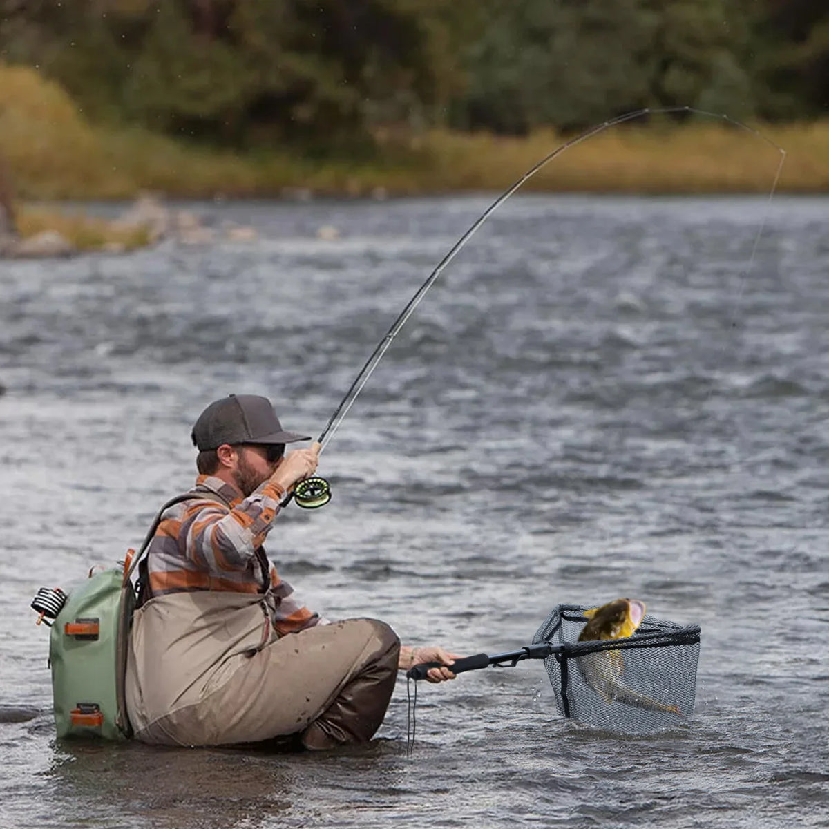 Portable Retractable Fishing Net 75/95/115cm for Bass, Carp, Trout, Multifilament