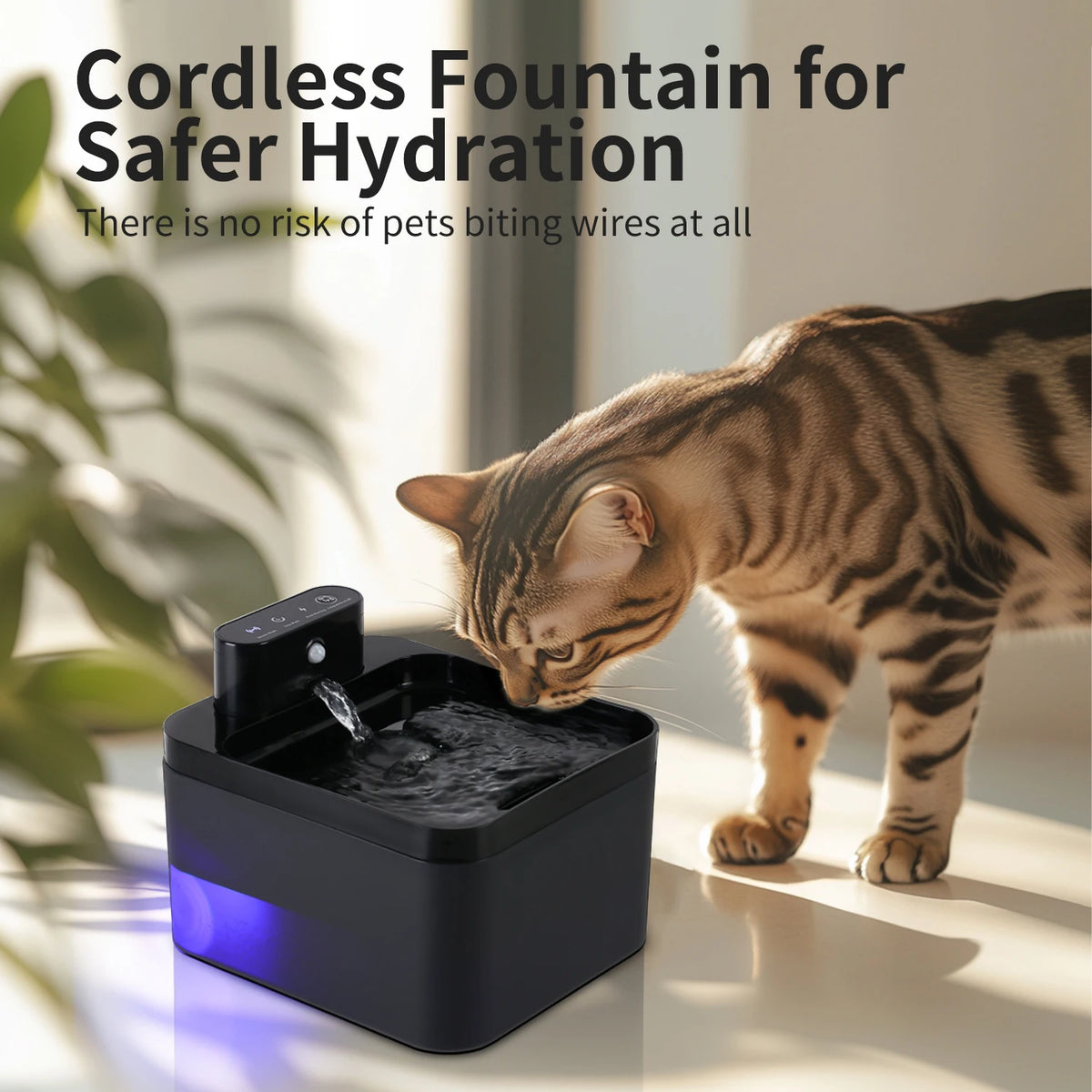 2.2L Automatic Cat Water Fountain Rechargeable Sensor Wireless Pet Dog Drinker