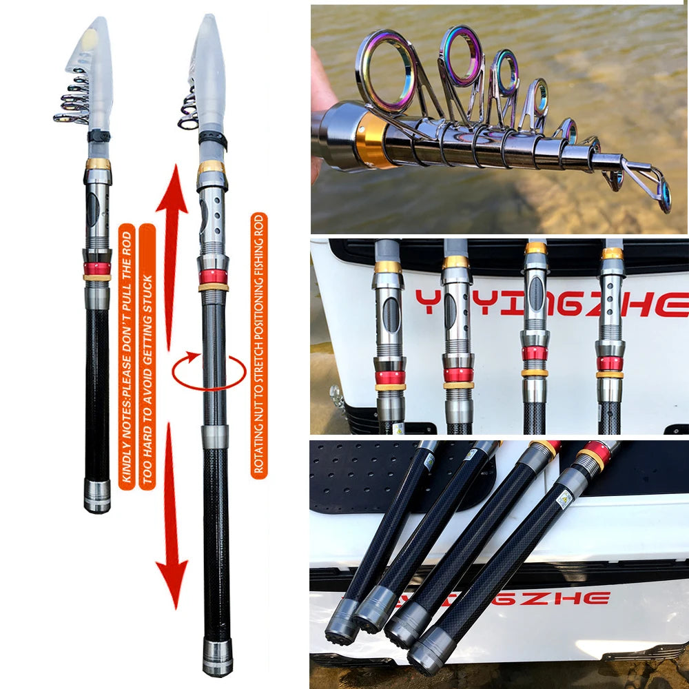 1.8-3.6m Carbon Fiber Telescopic Fishing Rod & Reel Combo Kit Compact & Portable