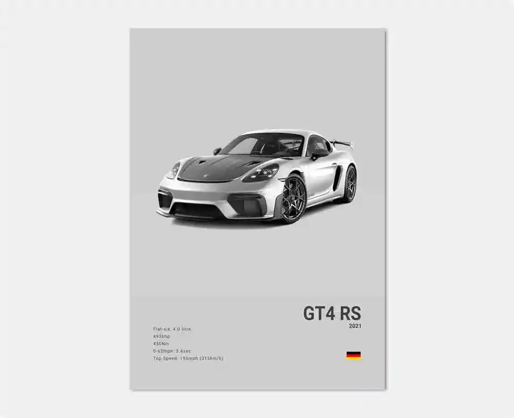 Pop B&W German Luxury Super Sport Car Canvas Poster 911 GT3 RS Turbo 918 993 GT4