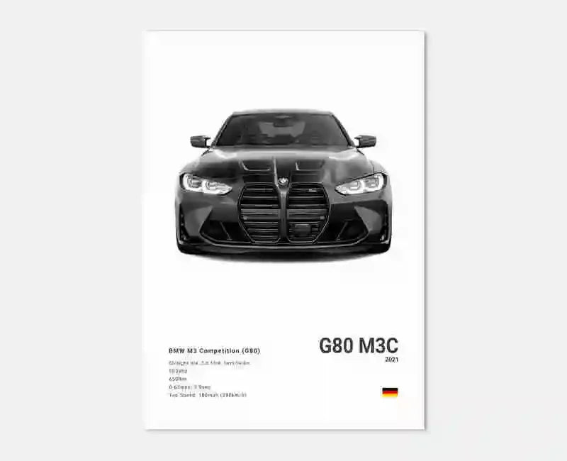Pop B&W Luxury Car Canvas Poster Mancave Supercar MSport F80 M3 M140 GTR F87 G80