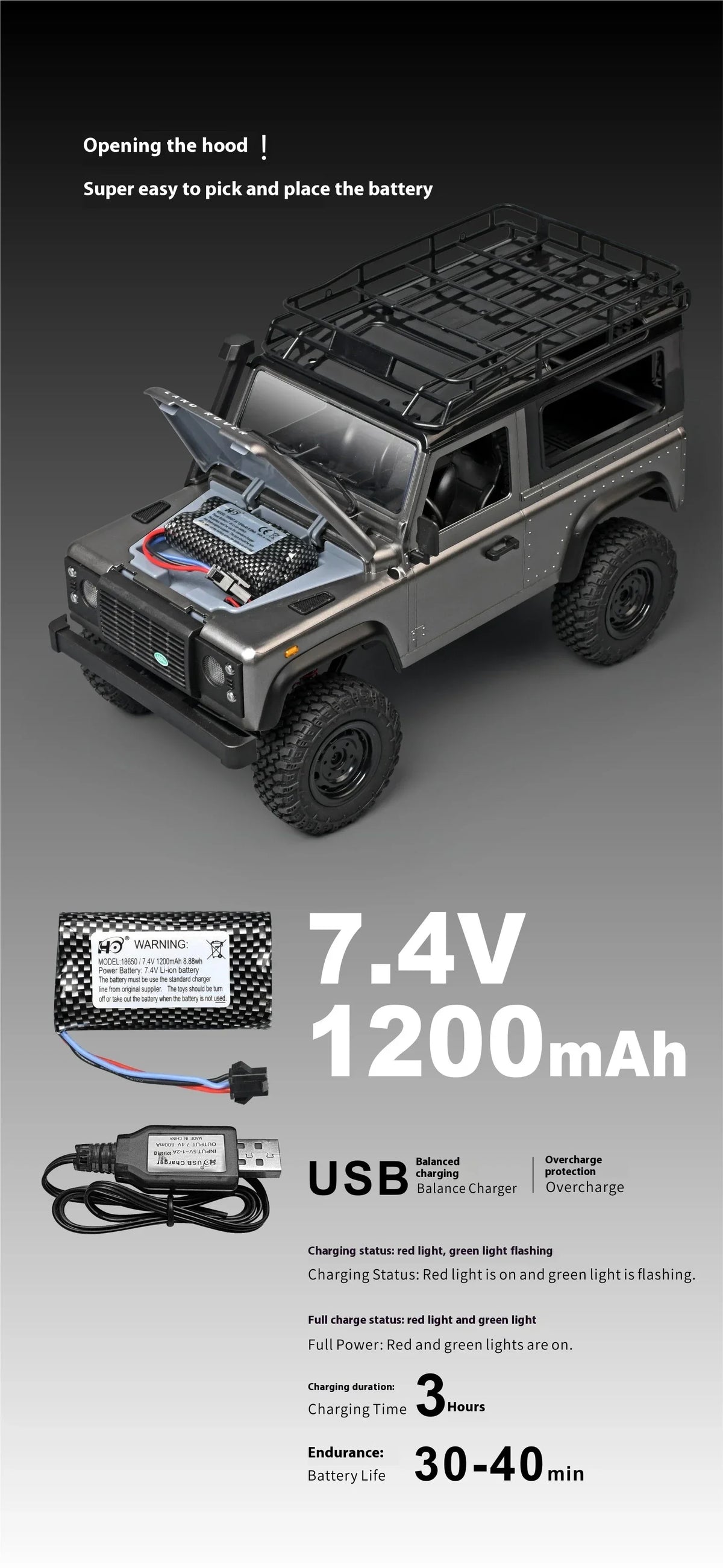 MN99S/MN98 1:12 4WD RC Defender 2.4G RTR Rock Crawler Truck 80m Range 40min