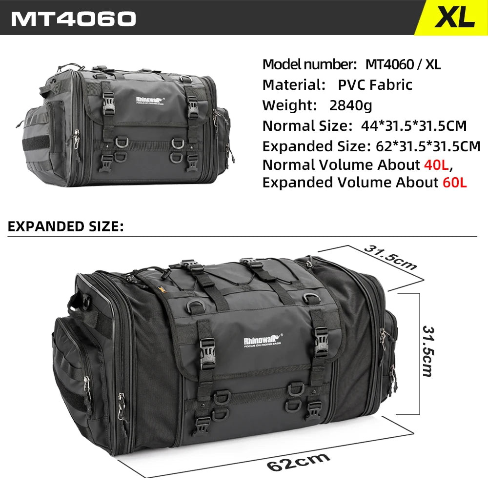 Rhinowalk Motorcycle Waterproof Tail Bag Expandable Luggage 19L-80L