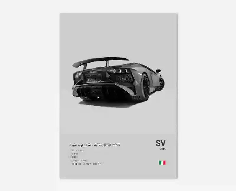 B&W Canvas Poster Luxury Supercar Lamborghini SUV SVJ Wall Art Garage Mancave