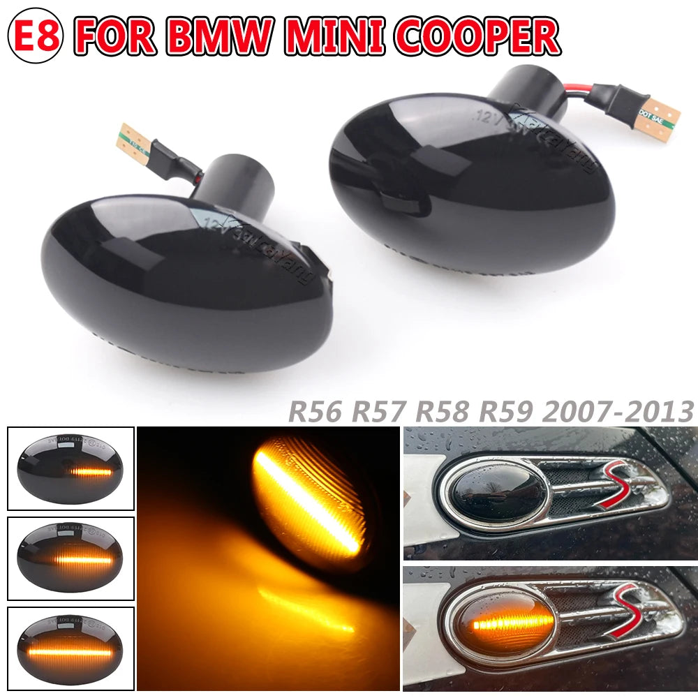 Pair Dynamic LED Side Marker Light Indicator for BMW MINI Cooper R55 R56 R57 R58