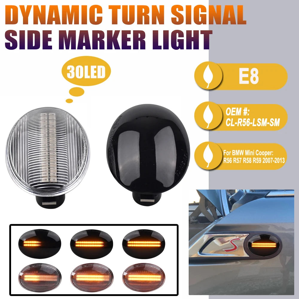 Pair Dynamic LED Side Marker Light Indicator for BMW MINI Cooper R55 R56 R57 R58