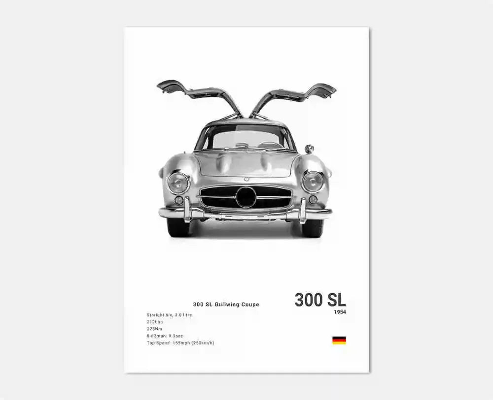 B&W Luxury Sports Car Poster Canvas Wall Art Garage Mancave Merc G63 SL GTR AMG