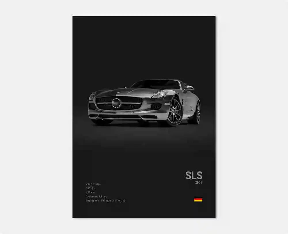 B&W Luxury Sports Car Poster Canvas Wall Art Garage Mancave Merc G63 SL GTR AMG