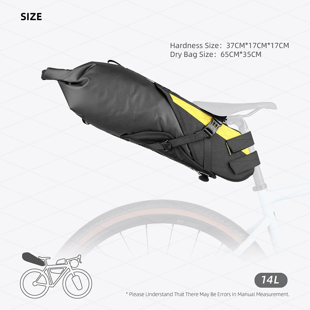 Rhinowalk 14L Waterproof Bike Saddle Bag Large Rear Seat Pack Bikepacking MTB