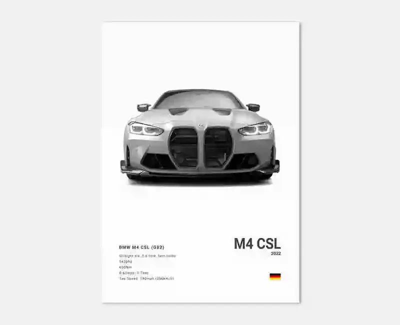 Pop B&W Luxury Car Canvas Poster Mancave Supercar MSport F80 M3 M140 GTR F87 G80