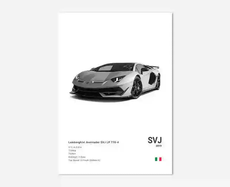 B&W Canvas Poster Luxury Supercar Lamborghini SUV SVJ Wall Art Garage Mancave