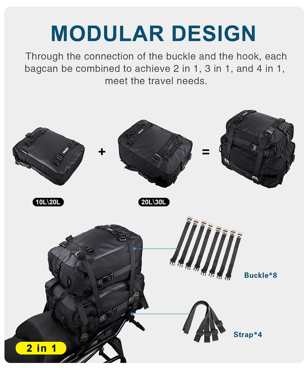 Rhinowalk Motorcycle Saddle Luggage Waterproof Rear Seat Bag 10L 20L 30L