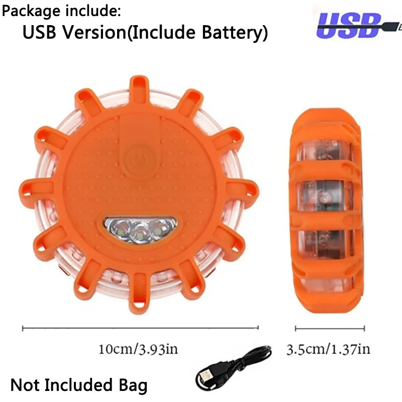 LED Warning Light Safety Flare 9-Mode Emergency Strobe Magnetic USB/Batt