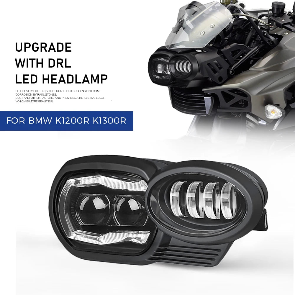 LED Headlight Upgrade for BMW K1200R K1300R 2005-2013 w/ DRL, Projector