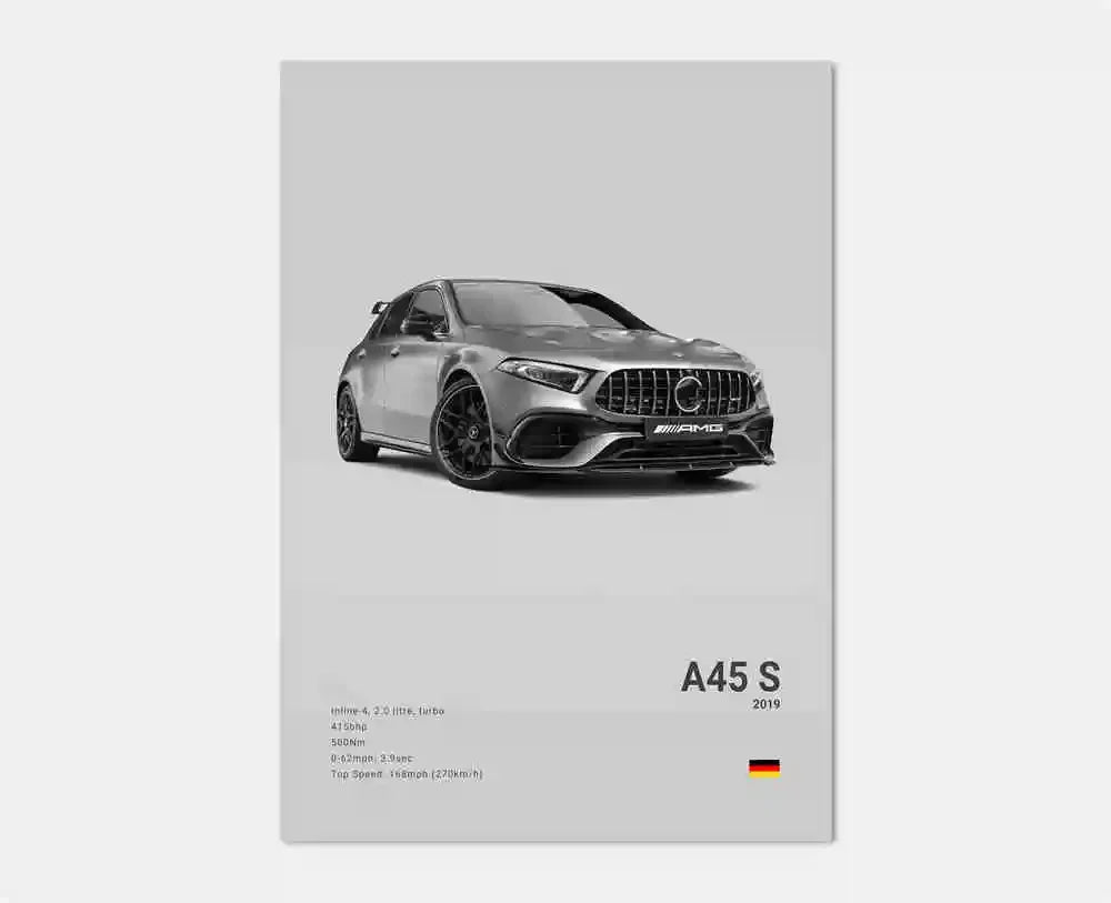 B&W Luxury Sports Car Poster Canvas Wall Art Garage Mancave Merc G63 SL GTR AMG