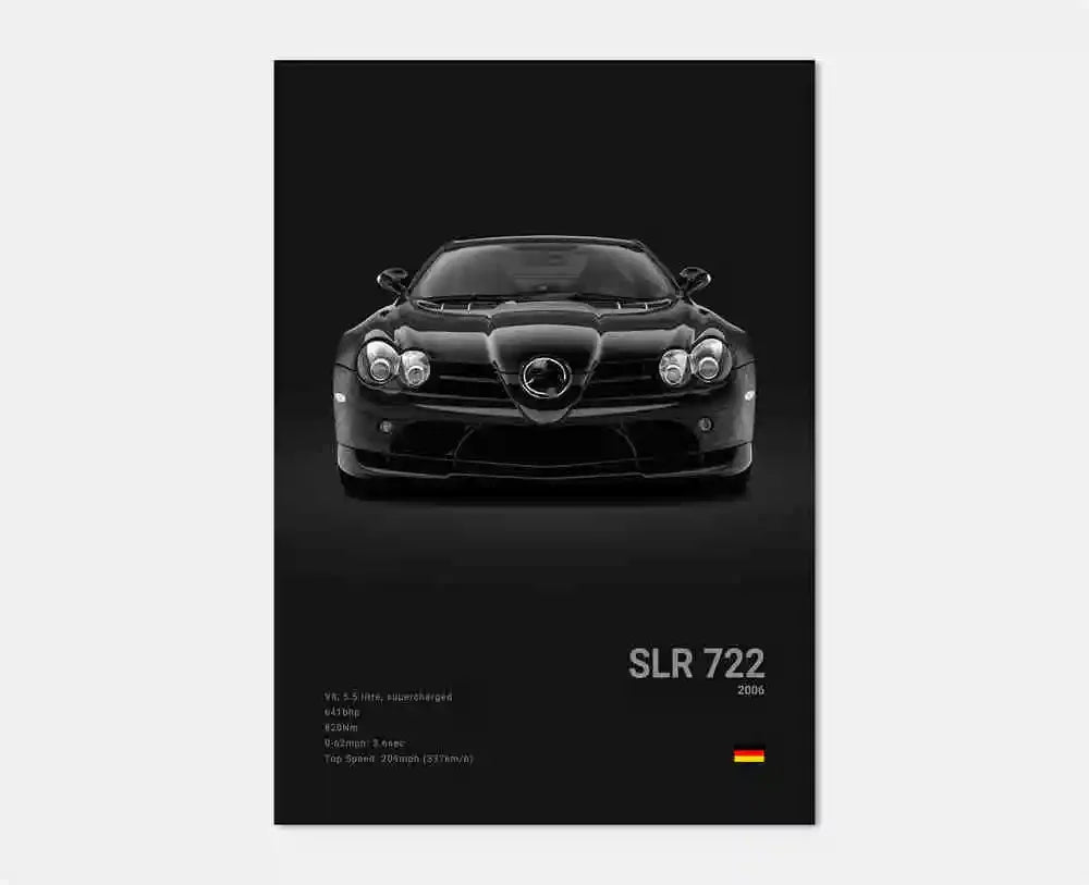 B&W Luxury Sports Car Poster Canvas Wall Art Garage Mancave Merc G63 SL GTR AMG