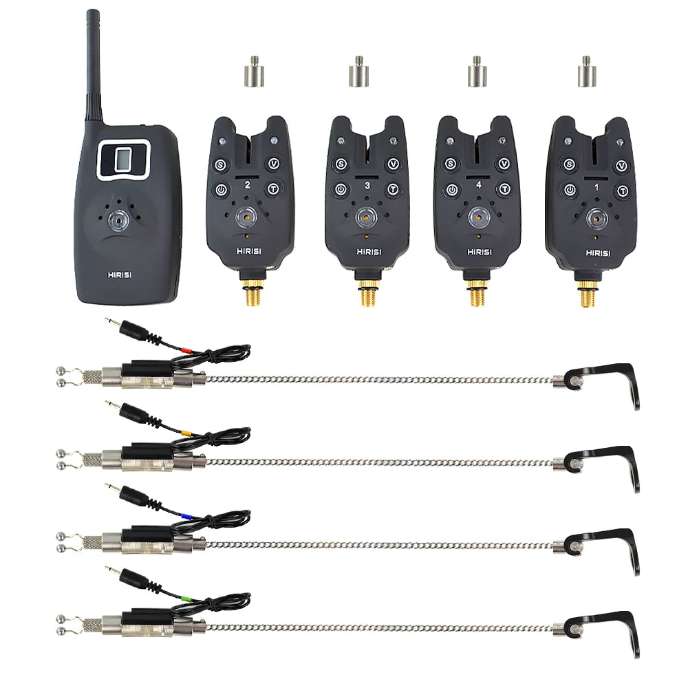 Wireless Carp Fishing Bite Alarm Set 1+4 w/ 4 LED Swingers B1203S-D