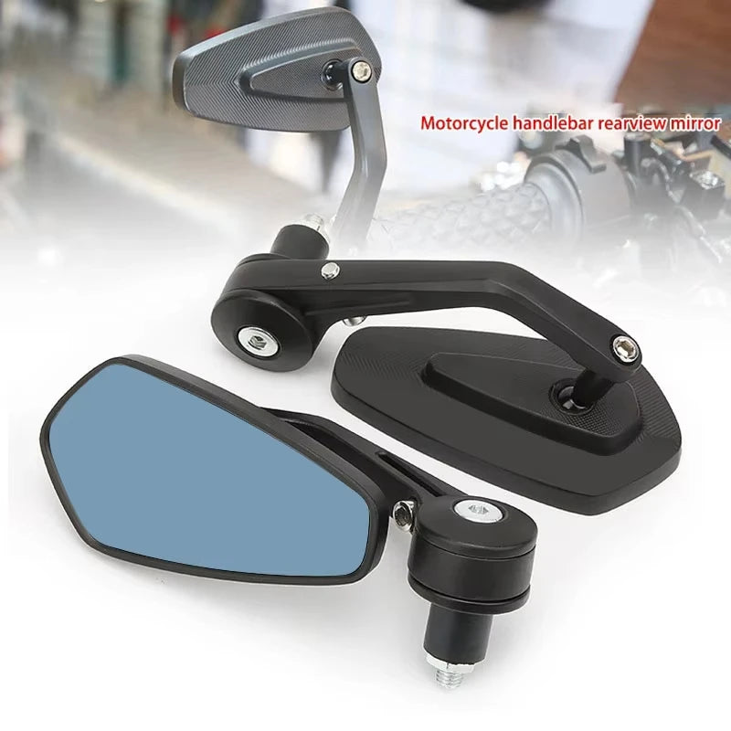 Pair 7/8" Motorcycle Handle bar End Mirrors with Smoke Blue Lens, Universal Fit