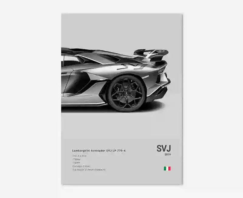B&W Canvas Poster Luxury Supercar Lamborghini SUV SVJ Wall Art Garage Mancave