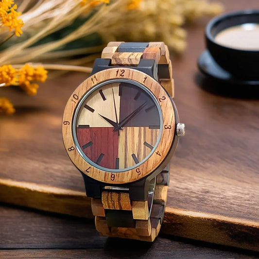 Men's Colourful Wooden Wrist Watch - Unique Wood Design, Stylish, Durable