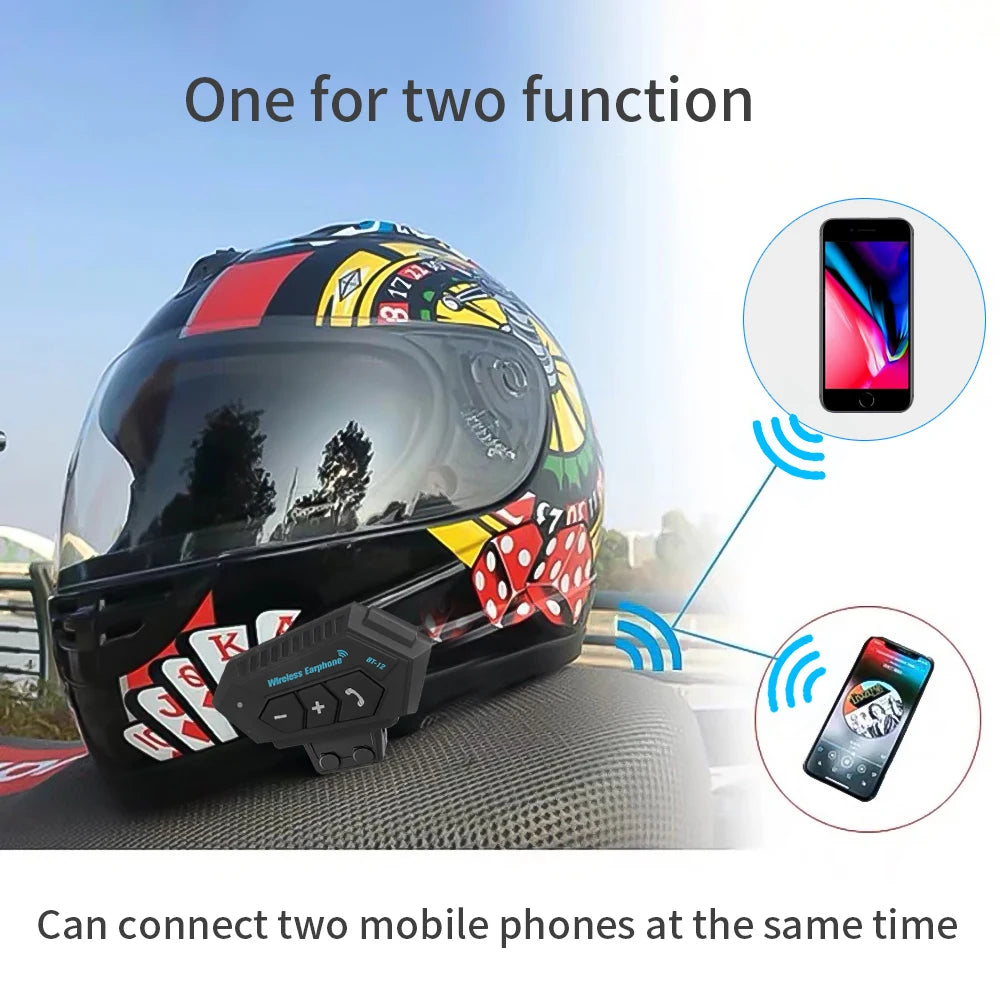 BT12 Bluetooth Motorcycle Helmet Headset Wireless Handsfree Music & Calls