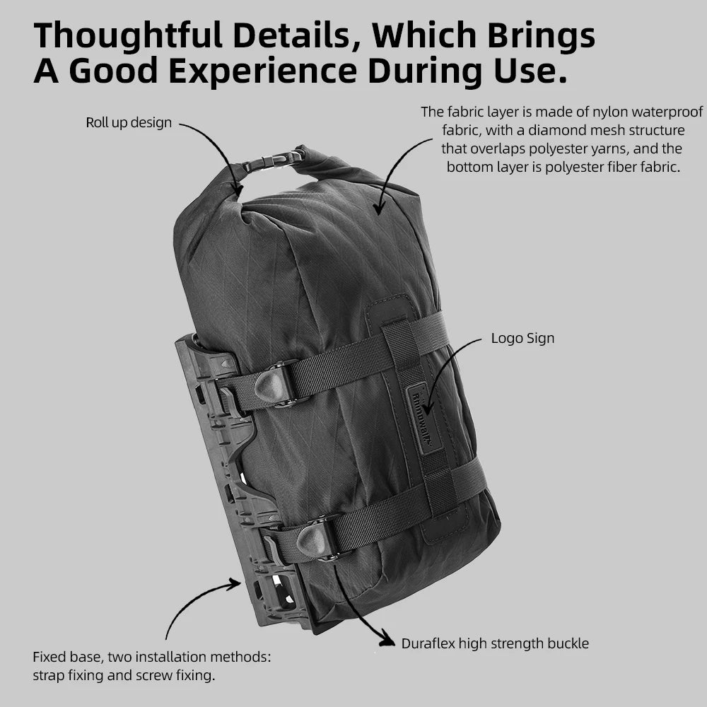 Rhinowalk 6.5L Bike Fork Bag Waterproof Roll Top Front Rack Pack MTB Cycling