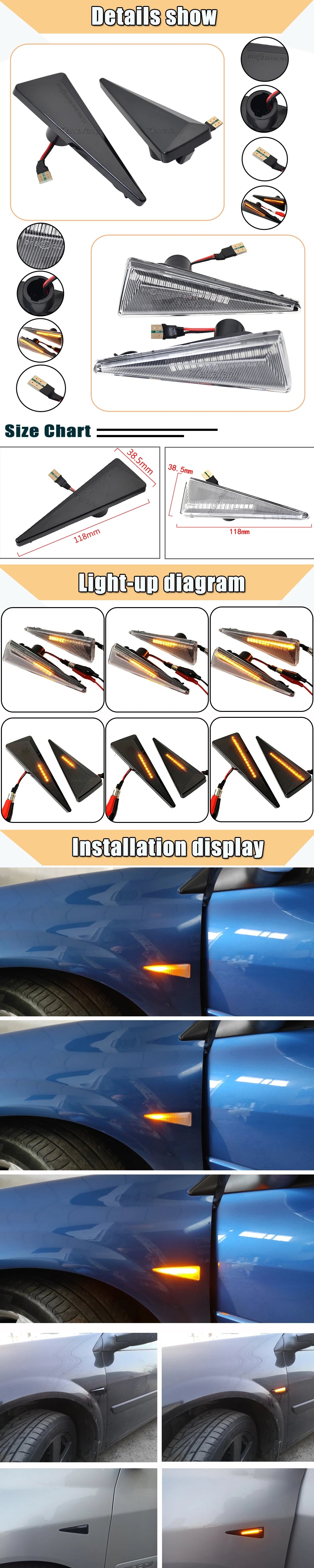 2Pcs LED Dynamic Side Marker Turn Signal Light for Renault Megane Espace Scenic