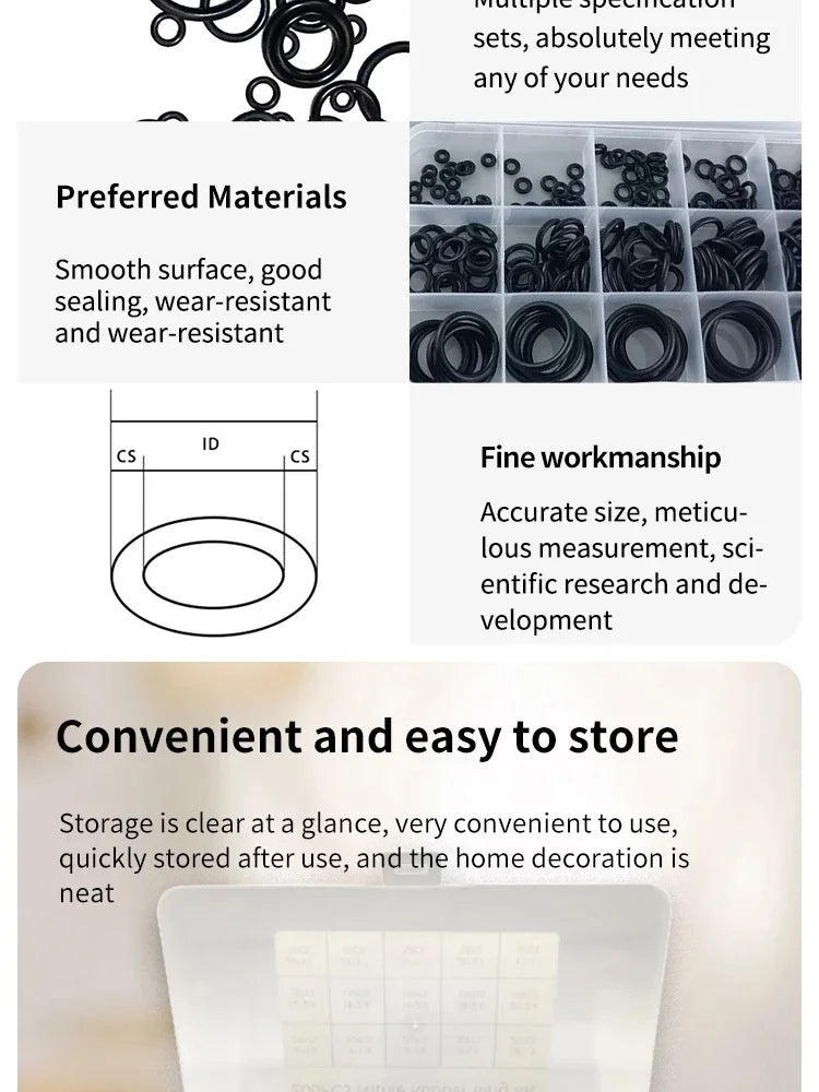 Rubber O Ring Set - 200pcs / 225pcs High-Pressure Sealing Gasket Repair Kit
