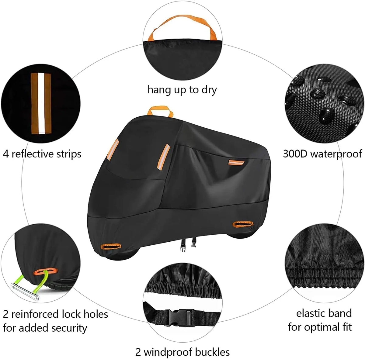 Motorcycle Cover Waterproof Dust UV Protective All-Season Motorbike Cover 300D