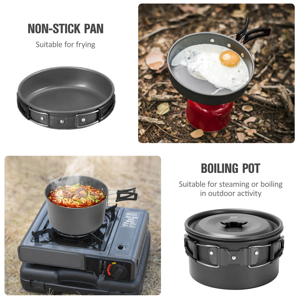 Camping Cookware Set Lightweight Non-Stick Pots Pans for 2-3 Person Outdoor