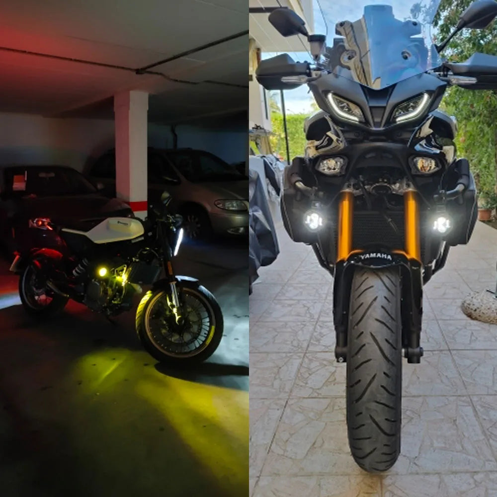 Pair 100W LED Motorcycle Fog Light Dual Color Spot Headlight Driving Lamp