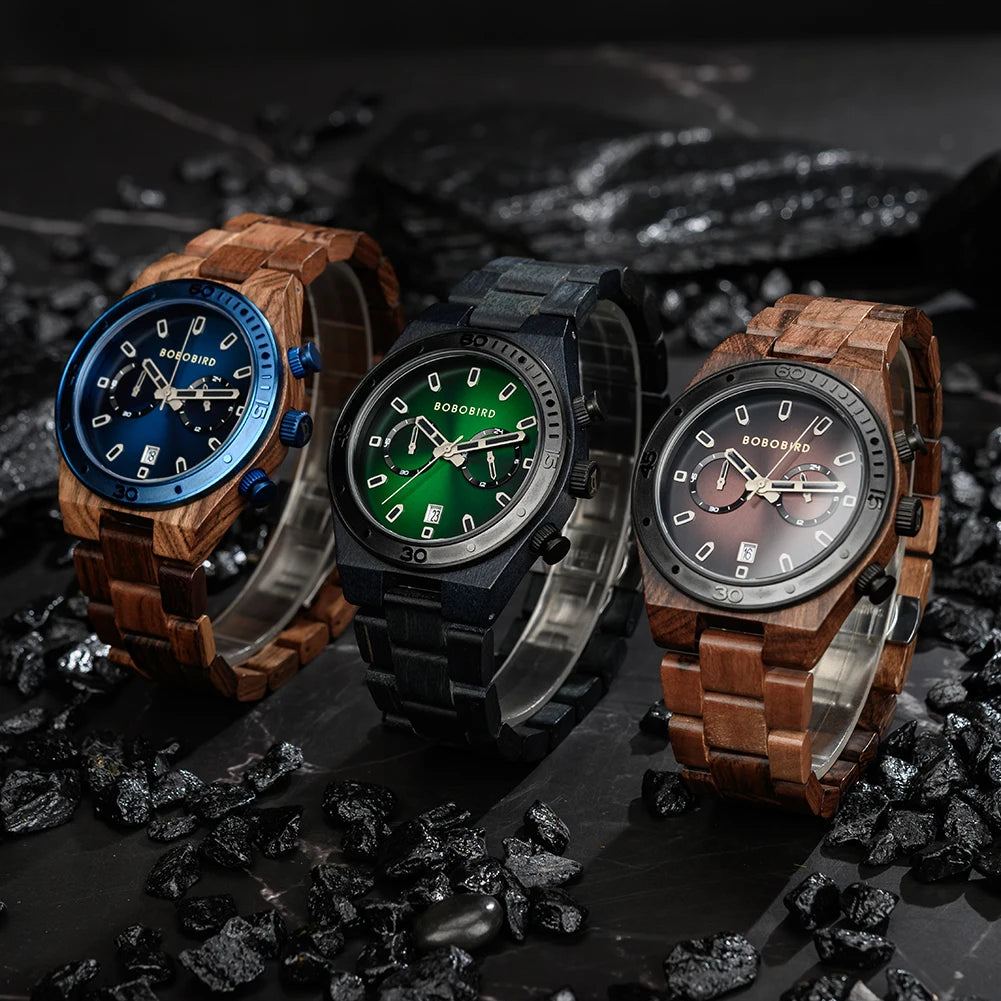 BOBO BIRD Men’s Wooden Chronograph Watch – Business Style with Date Display