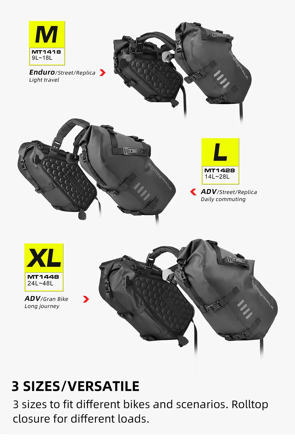 Rhinowalk Motorcycle Side Bags 100% Waterproof 18L/28L/48L Large-Capacity Panniers