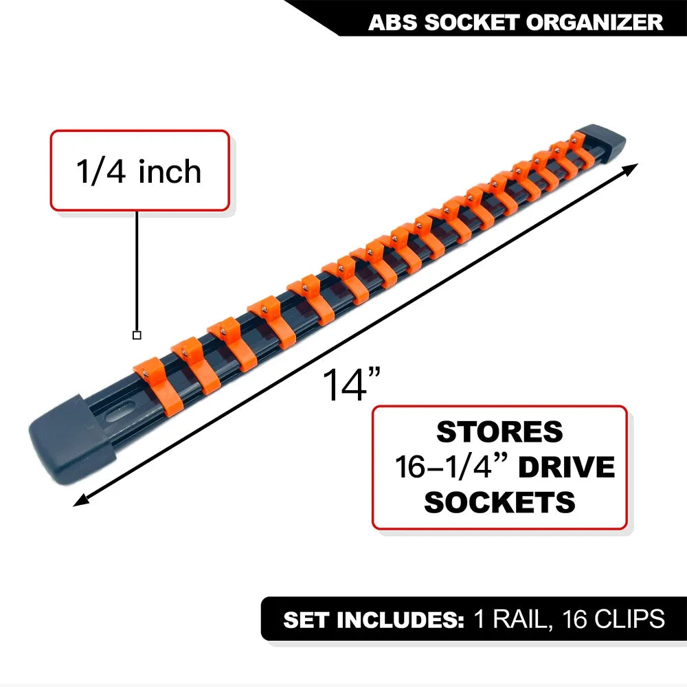 ABS Socket Organizer Rails - 1/4", 3/8", 1/2" Tool Box Rail Track Holder