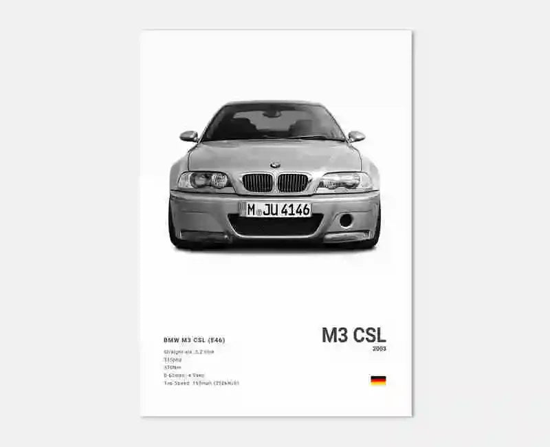 Pop B&W Luxury Car Canvas Poster Mancave Supercar MSport F80 M3 M140 GTR F87 G80