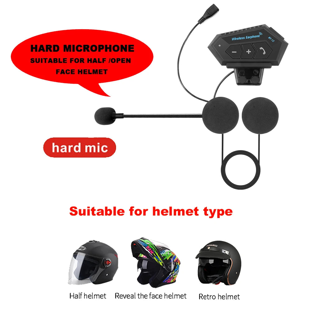 BT12 Bluetooth Motorcycle Helmet Headset Wireless Handsfree Music & Calls