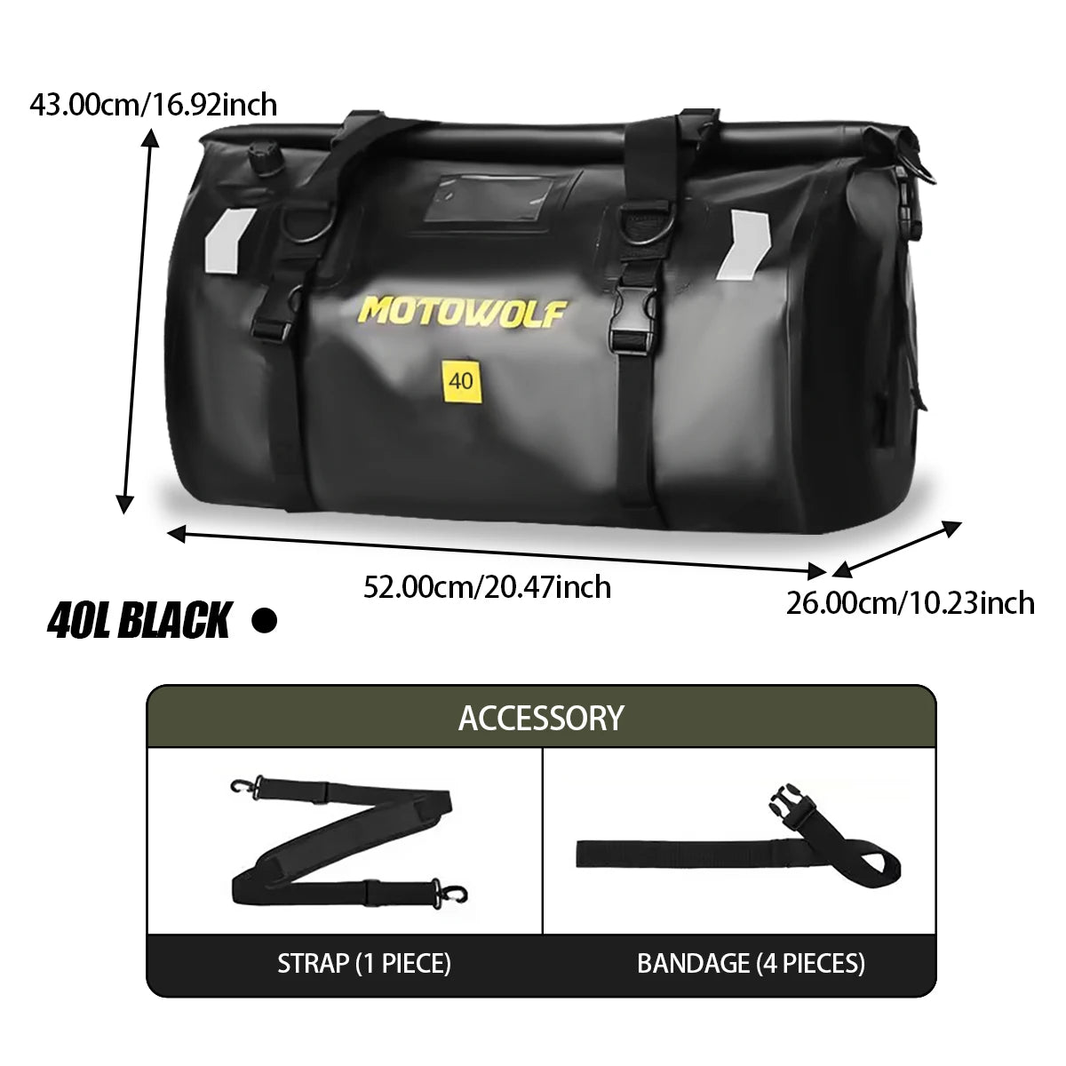 Motorcycle Waterproof Dry Bag 40L 66L Luggage Roll Pack Tail Seat Bag Holdall