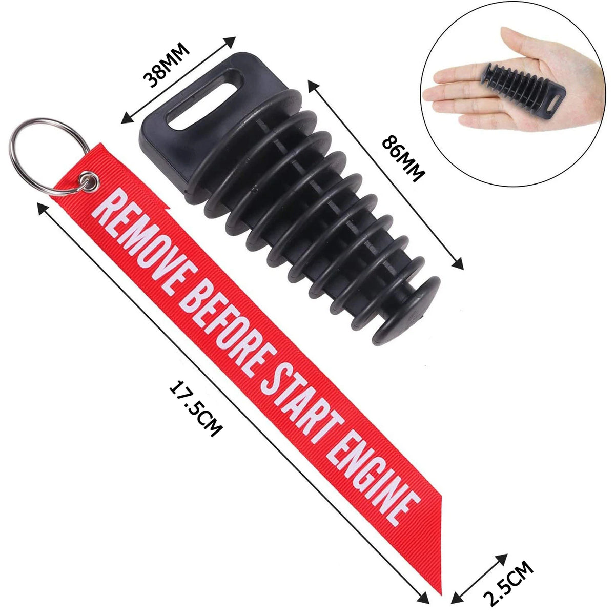 1.07" - 1.85" Exhaust Pipe Plug Motorcycle Silencer Wash Plug with Red Streamer