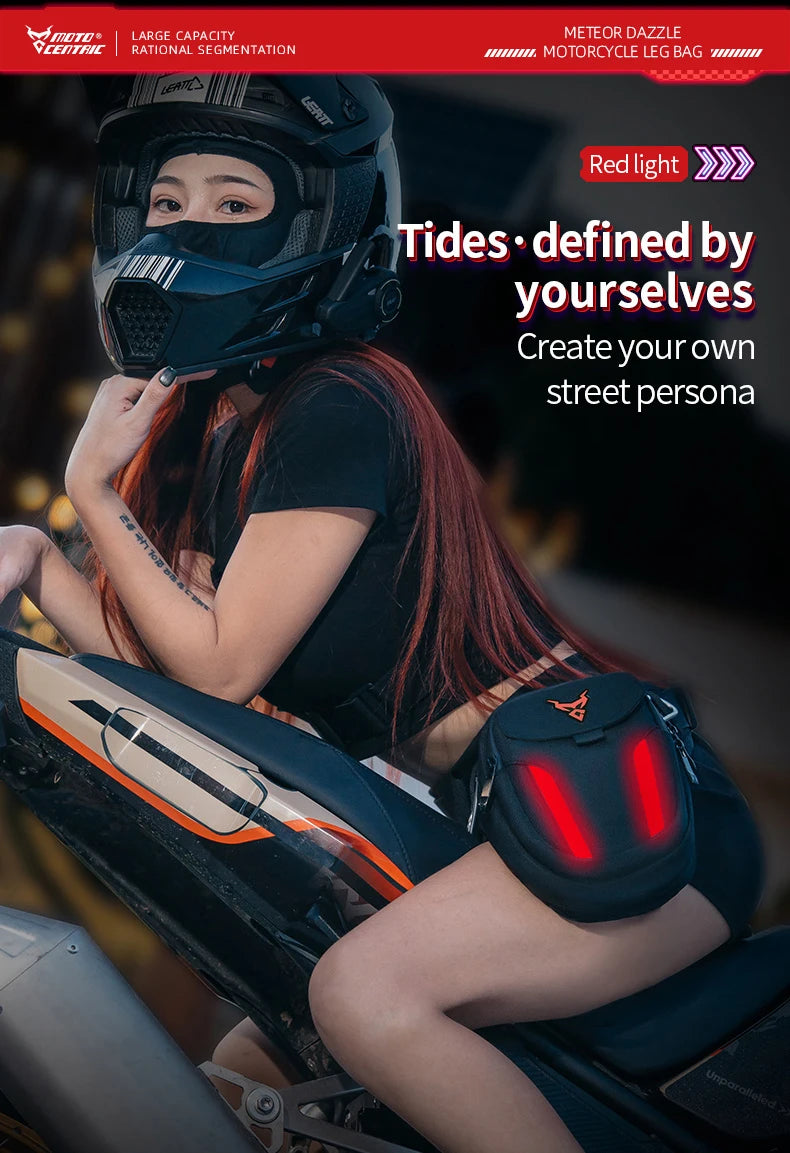 Waterproof Motorcycle Drop Leg Bag with LED Light - Moto Pack for Outdoor Sports
