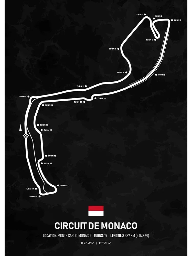 F1 Racing Track Poster Canvas Prints Monaco, Silverstone, Spa, Le Mans - Mancave