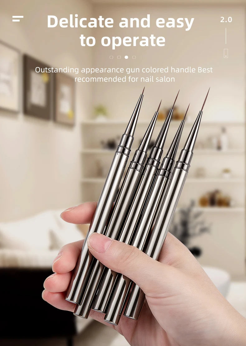 5PC Nail Art Liner Brushes Set - Metal Handle, Acrylic UV Gel Paint DIY Manicure