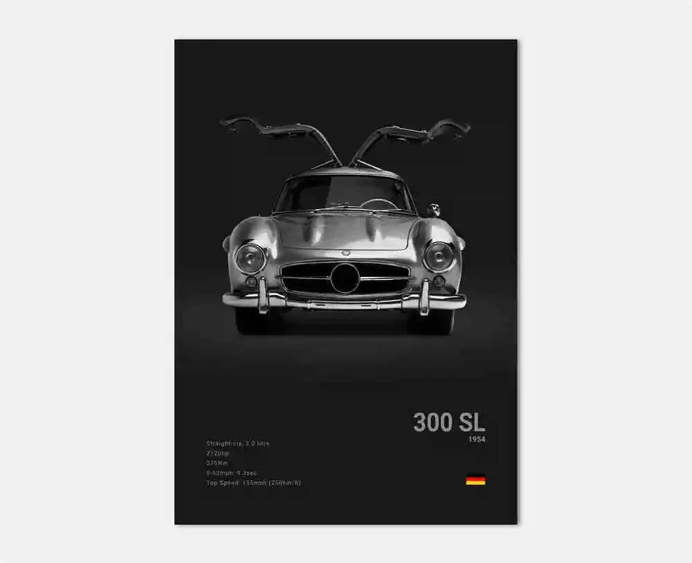 B&W Luxury Sports Car Poster Canvas Wall Art Garage Mancave Merc G63 SL GTR AMG