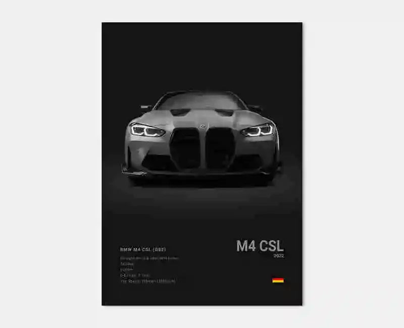Pop B&W Luxury Car Canvas Poster Mancave Supercar MSport F80 M3 M140 GTR F87 G80
