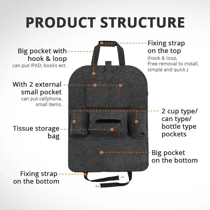 Universal Car Back Seat Storage Bag – 6-Pocket Hanging Trunk Organizer